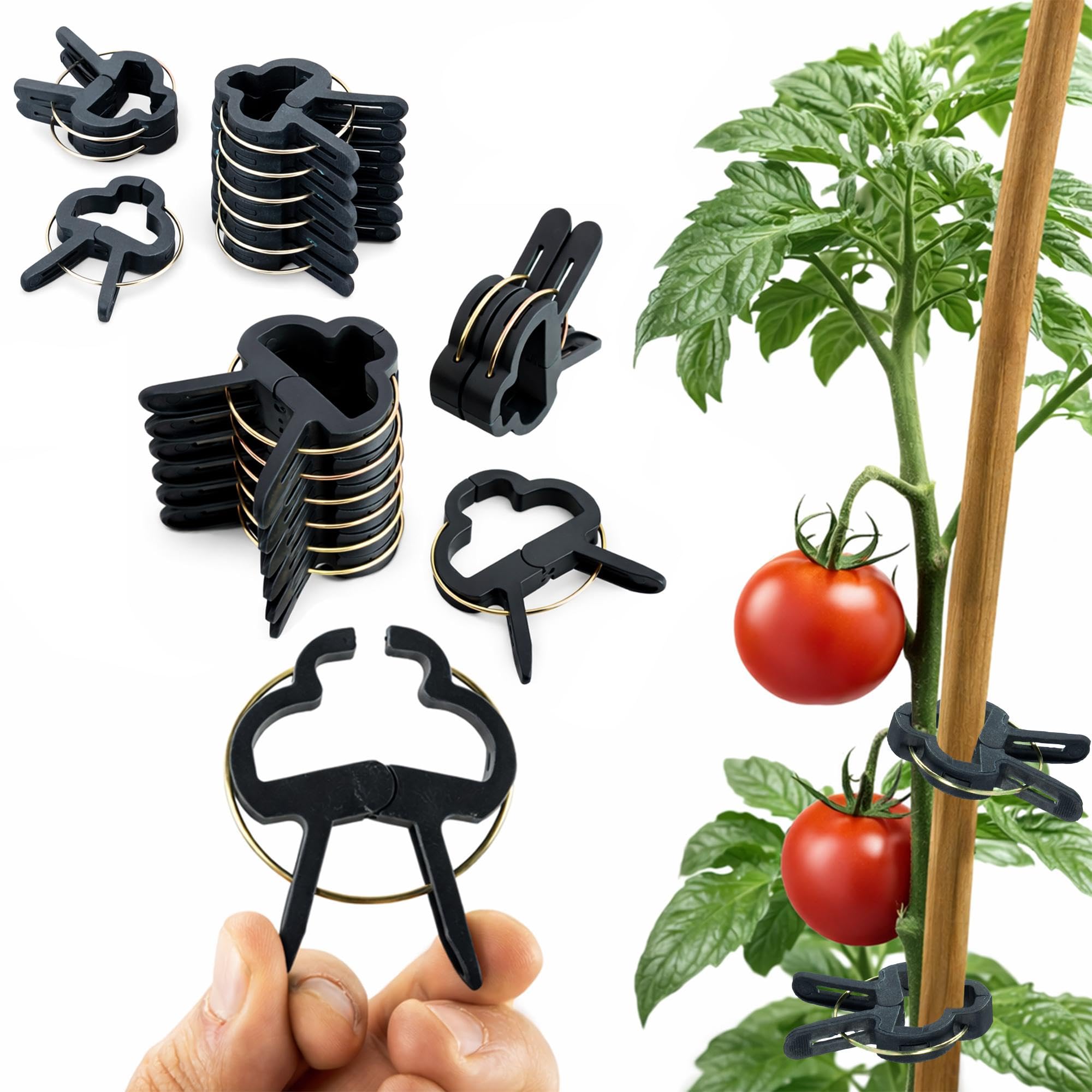 ECENCE 60 pcs Garden Plant Clips - Plant Clamps for Tomatoes, Vines, Roses, 1.57inch/ 2.36inch, Climbing Aid for Climbing Plants, Plant Support, Easy to Attach & Reusable