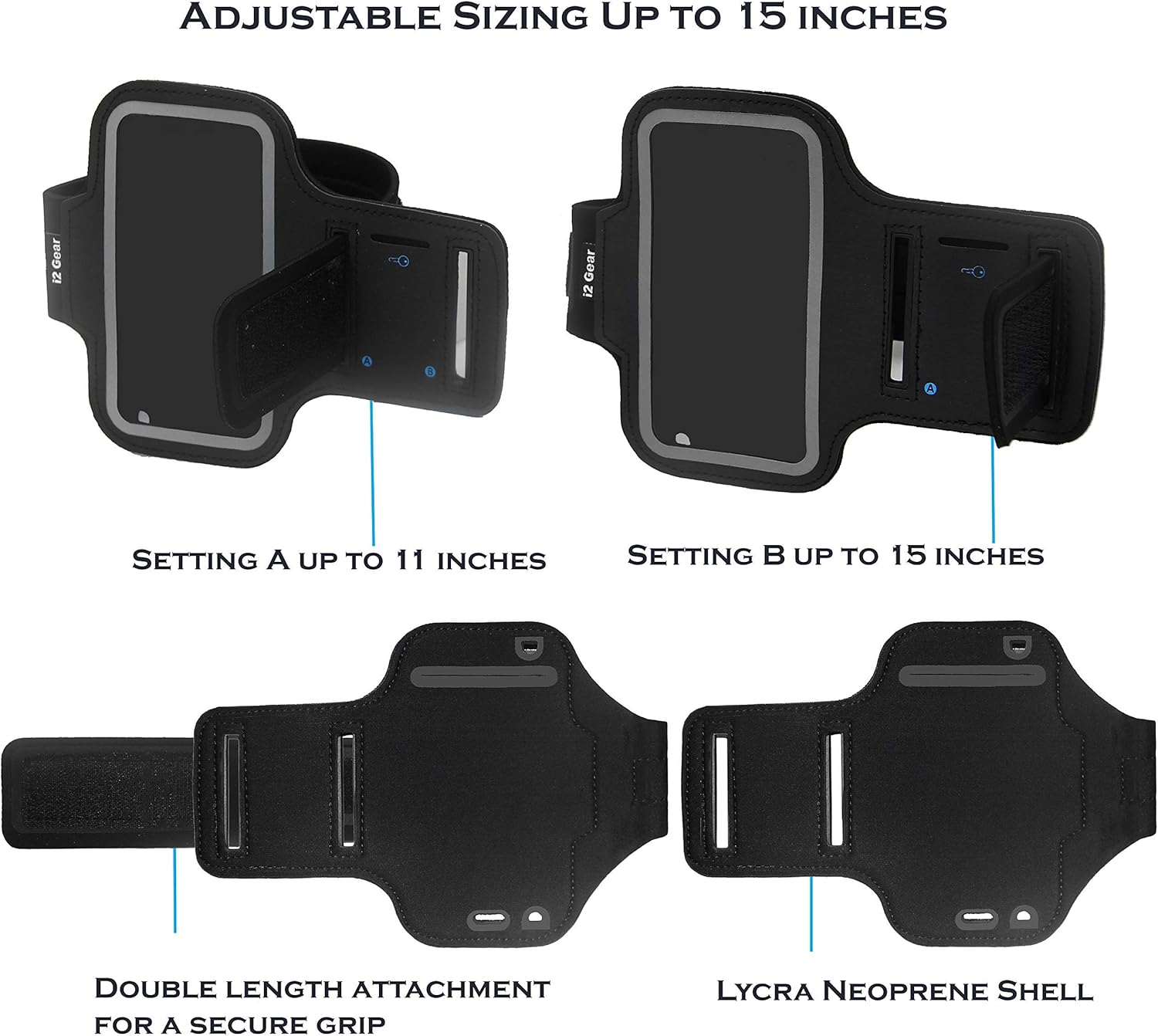 i2 Gear Running Exercise Armband for iPod Touch 6th and 5th Generation Devices with Reflective Border and Key Holder (Black)