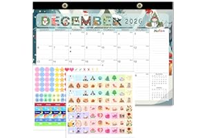 Desk Calendar 2026, Anti Ink Bleed, Plastic Cover, Ample Space, 21 Months Wall Calendar 2026-2027 with Stickers, 17" x 12" Se