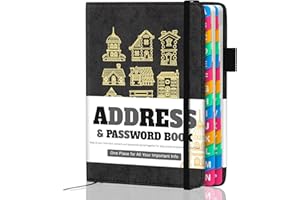hi!SCI Address Book with Colorful Alphabetical Tabs (4.7" X 6.2") – Telephone Address Contact Book for Seniors, Address Book with Space for Website Address and Internet Passwords (Black)