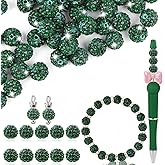 Clay Rhinestone Beads for Crafting, 10MM Emerald Green Round Shamballa Disco Ball Beads for Pens Making, Sparkle Crystal Clay Bead for Jewelry Necklace Bracelet Earring Making 50Pcs