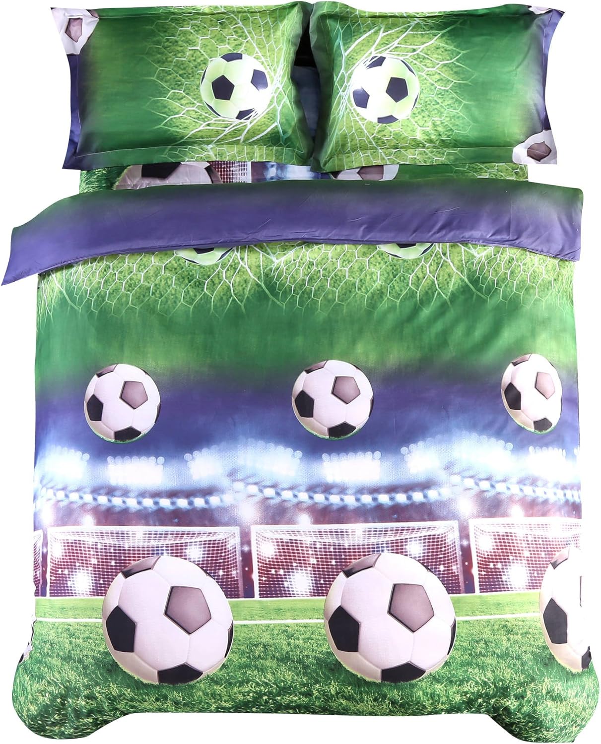 Wowelife 3D Soccer Bedding Set Twin Green Playground Boys Football Duvet Cover Set 4