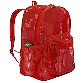 K-Cliffs Heavy Duty Mesh Backpack Quality Classic Student Net Bookbag Durable See Through Simple Netting Daypack Basic School Bag Red