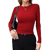 Laughido Women's Casual Slim Fit Basic T Shirts Crew Neck Long Sleeve Top Ribbed Knit Going Out Clothing 2025