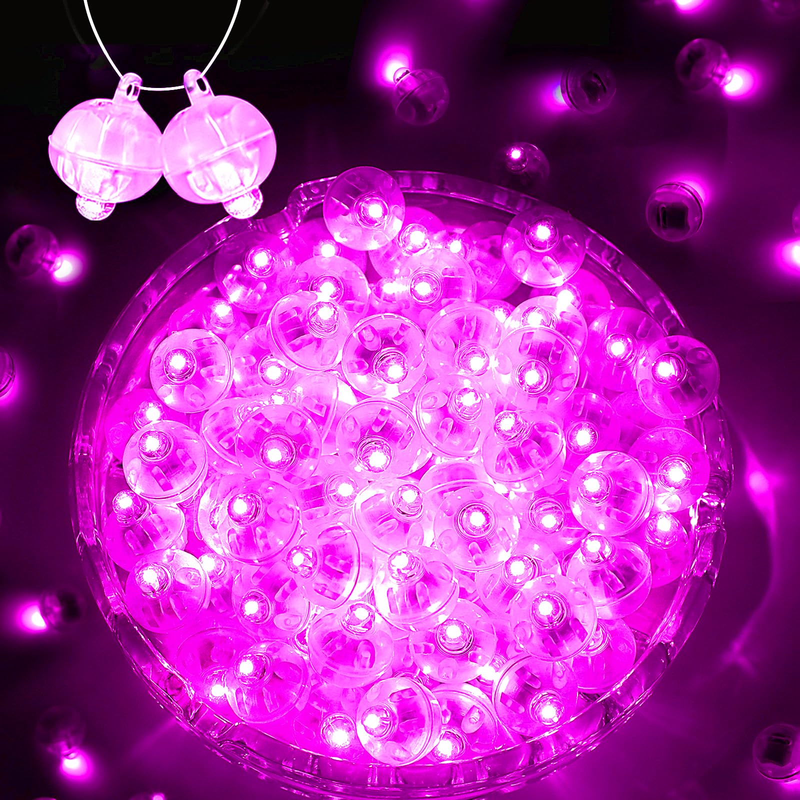 Photo 1 of 100PCs Mini Led Lights, Led Balloons Light up Balloons for Party Decorations Neon Party Lights for Paper Lantern Easter Eggs Birthday Party Wedding Halloween Christmas Decoration - Blinking Pink