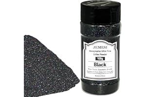 JEMESI Holographic Ultra Fine Glitter Powder, 100g/3.52oz Extra Fine Epoxy Glitter Flakes Crafts Sequins 1/170'' 0.0059'' 0.15mm for Resin Arts Crafts, Body, Face, Nail, Tumblers Slime - Black