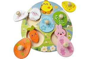 Easter Wooden Peg Puzzles Montessori Toys for Toddlers 1-3 Years, Easter Basket Stuffers Party Favors for Boys Girls