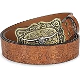 Western-Cowboy-Belts for Men/Women - Mens Western Belt with Longhorn-Bull-Buckle Cowgirl-Country PU-Leather-Belt for Jeans