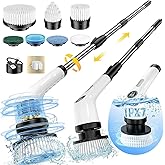 FYDEE Electric Spin Scrubber, Bathroom Cleaner Brush with 7 Replaceable Brush Heads, IPX7 Waterproof Power Shower Scrubber, E