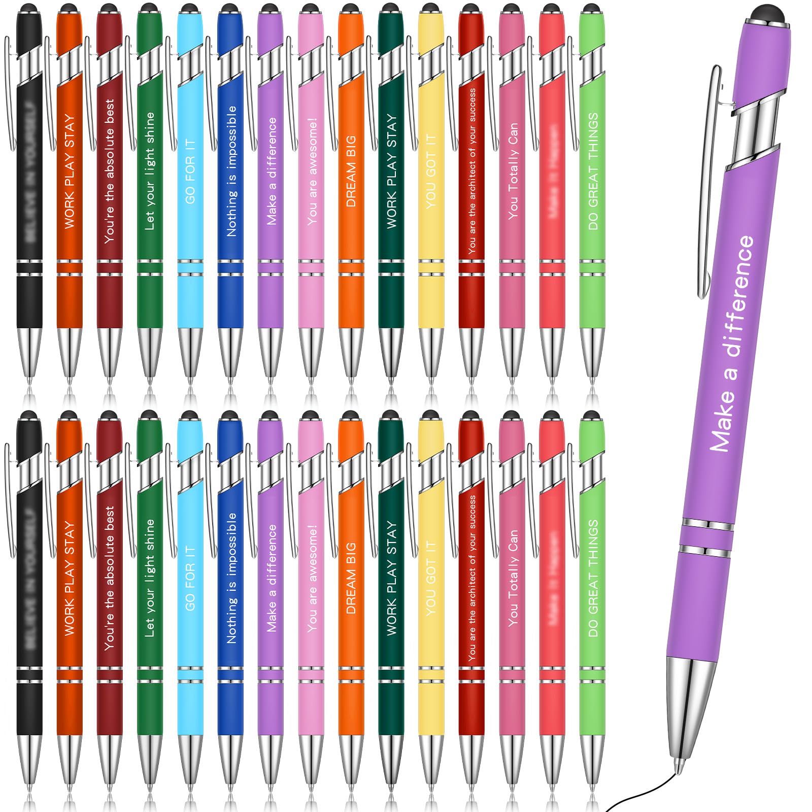 Faccito 30 Pcs Inspirational Ballpoint Pens Motivational Quotes Pen with Stylus Tip Inspirational Positive Encouraging Black Ink Novelty Thank You Gifts for Adults(Encouraging)