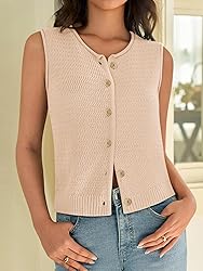 Sleeveless Sweater Tops for Women V Neck Button