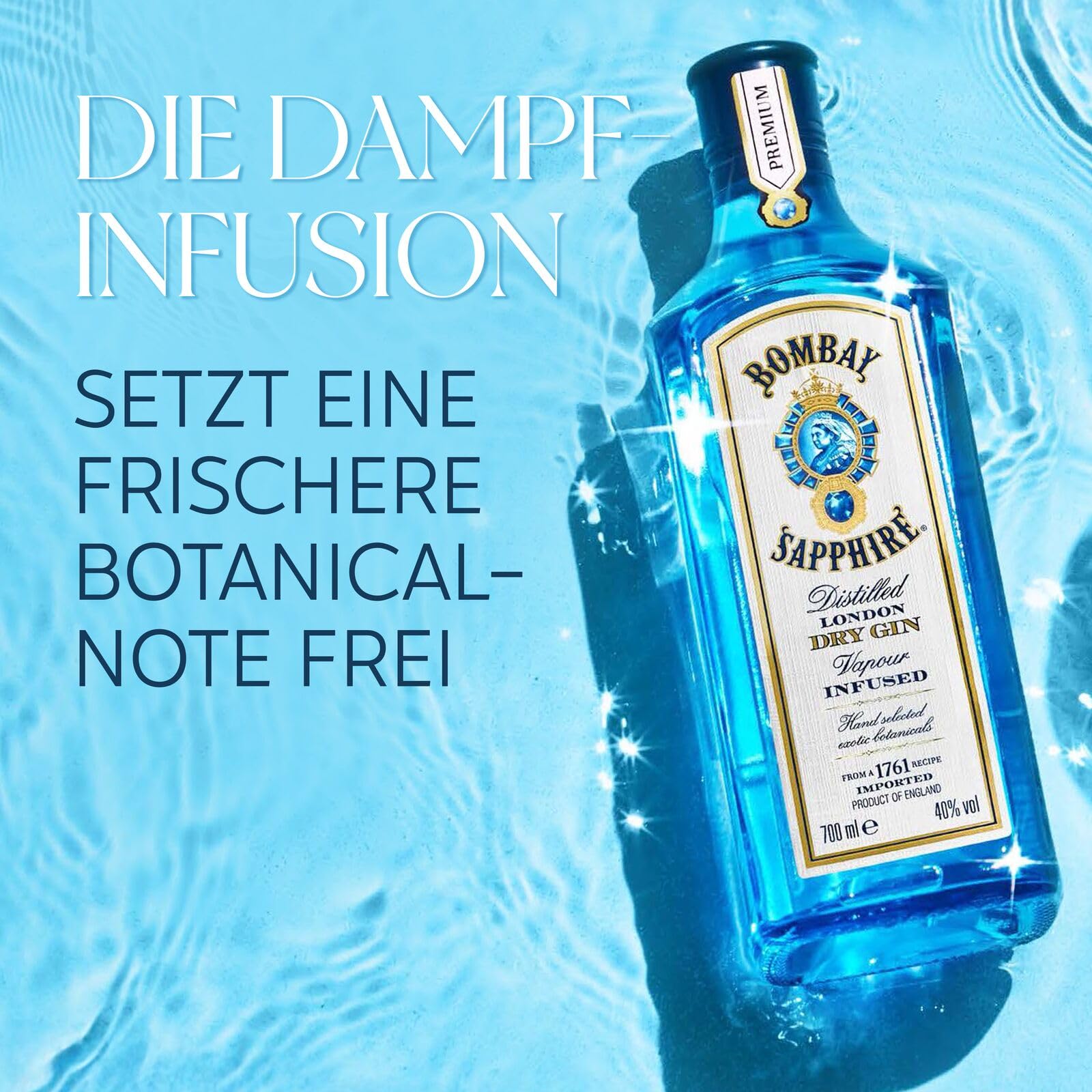 Bombay Sapphire London Dry Gin, 40 Vol-%, 70 cl / 700 ml, zu 100% per Dampfinfusion destillierte Spirituose mit 10 erlesenen Botanicals 6