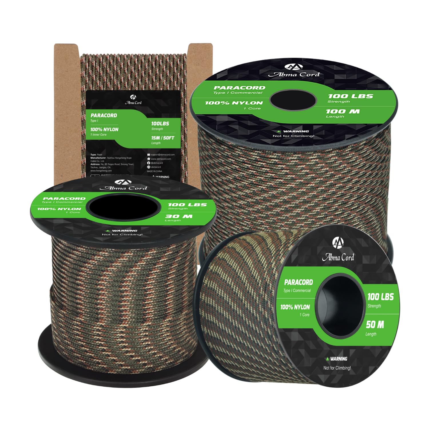 Abma Cord Paracord 2mm 30m 100% Nylon Rope 1 Strand Type I Parachute Cord - Max. 45kg (100lbs) - Forest Camo