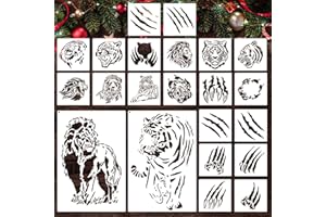 RESFLYAR 22 PCS Lion Tiger Stencils, Tiger Paws Reusable Plastic Paint Templates for Painting on Wood, Lion Tiger Head Stencils Set for Canvas Drawing Art Tile Home Wall DIY Craft Decoration (2 Size)