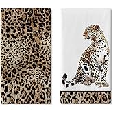 Croar Leopard Print Kitchen Dish Towels Set of 2, Cheetah Safari Animal Drying Hand Towel Baking Cooking Cloth, Wildlife Bathroom Home Decoration 18'' x 26''