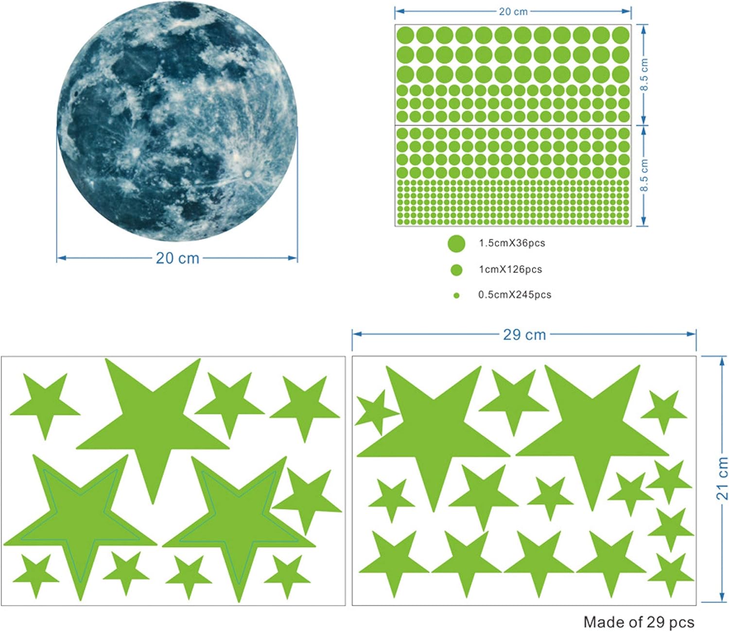 Glow in The Dark Moon and Stars Wall Stickers, 437PCS Adhesive Room Decor, Ceiling Art Stickers for Starry Sky at Night, Removable Wall Stickers, Great for Kids’ Bedroom: Kitchen & Dining