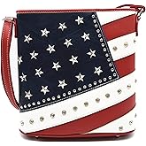 WESTERN ORIGIN American Flag Stars and Stripes Studs Crossbody Handbag USA Patriotic Women Purse Leather Single Shoulder Bag