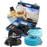 rVandtt RV Fresh Water Kit w/Drinking &amp; Santation Hose - RV Water Pressure Regulator, Filter, Hose Connectors, Leak Repair Kit, Carrying Case, 35' Drinking Water &amp; Sanitation Hose