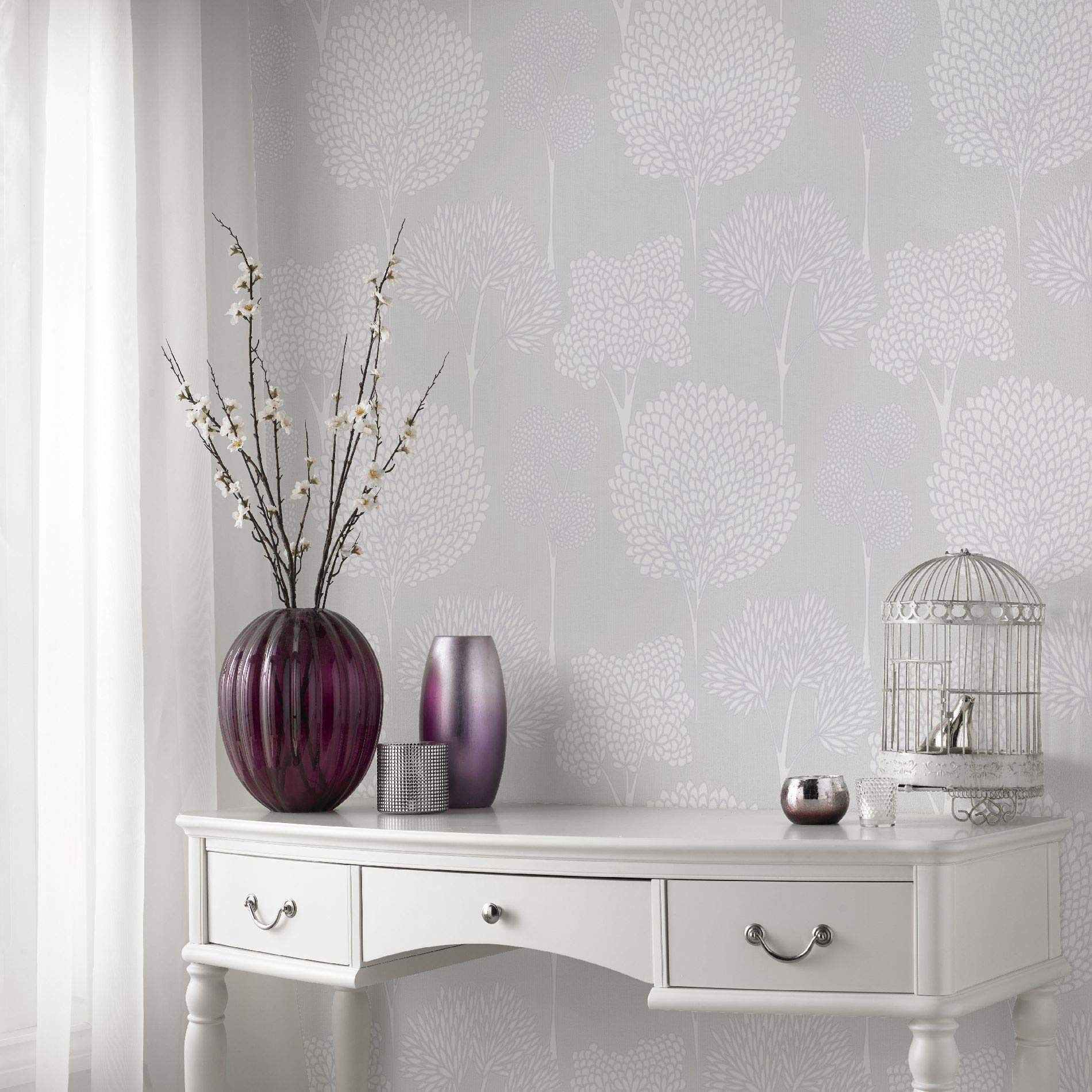 Superfresco Easy Grey Whimsical Glitter Floral Wallpaper