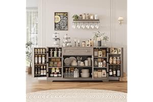 HITHOS 54" Buffet Cabinet with Storage, Modern Kitchen Buffet Sideboard with Drawer, Wood Coffee Bar Station with Adjustable Shelves, Kitchen Storage Cabinet for Living Room, Ash Grey