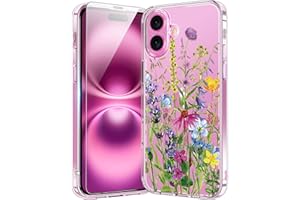 bicol for iPhone 16 Case with Screen Protector, Enhanced Camera Protection, Crystal Clear Cover with Fashionable Designs for Girls Women, Slim Fit Protective Phone Case 6.1" Blooming Flowers