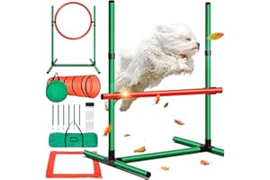 E-JET Dog Training Kit Dog Obstacle Course Outdoor Games Sports Gifts, Tunnel Hurdle Jump Ring Weave Poles Set
