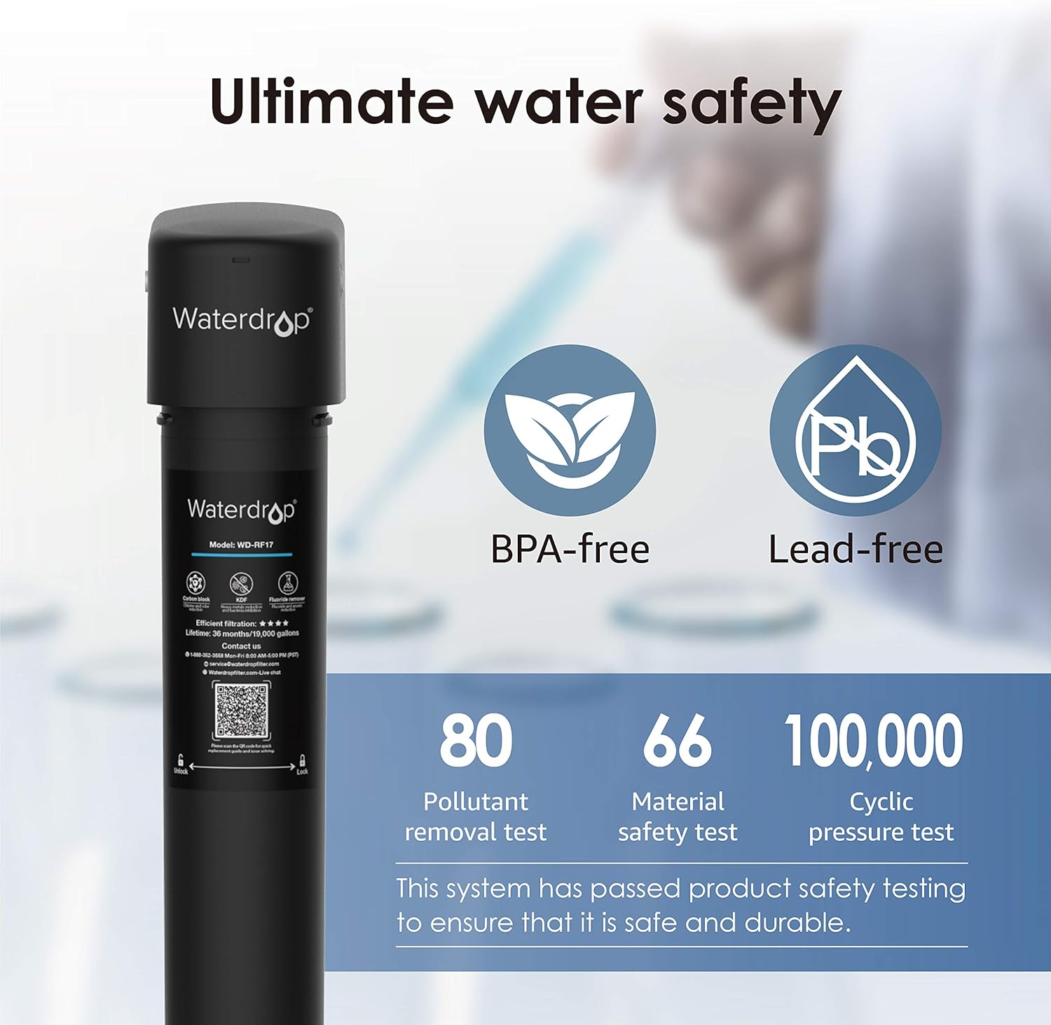 Waterdrop 17UA Under Sink Water Filter System, Main Faucet Under Counter Water Filtration System, Removes 99% Lead, Fluoride, Chlorine, Bad Taste & Odor, 3 Years Ultra Long Lifetime, USA Tech, 0.5μm - - 