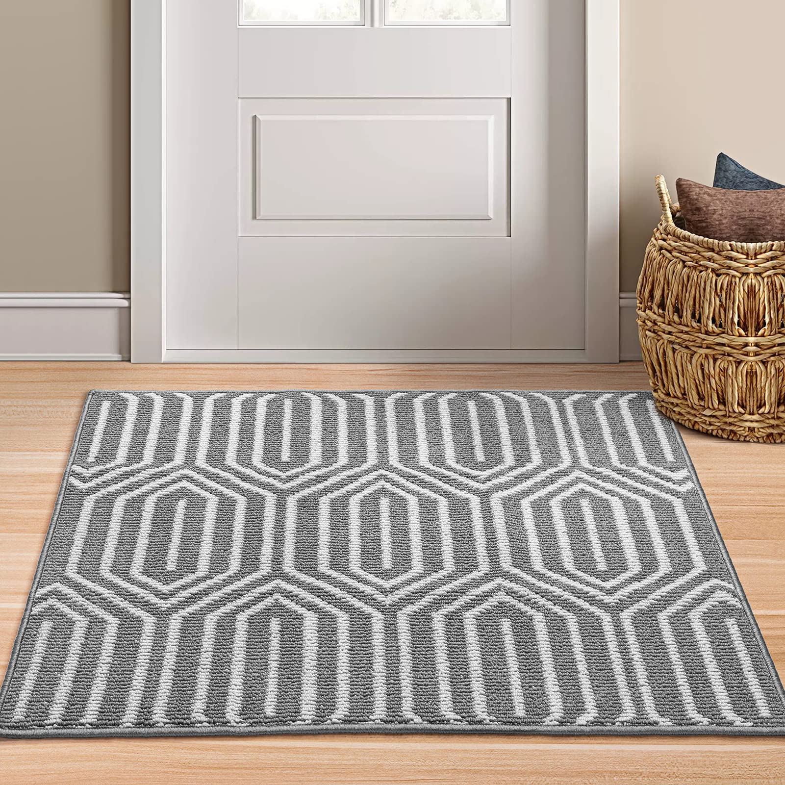 Indoor Doormat 32"x 40", Absorbent Front Back Door Mat, Rubber Backing Non Slip Floor Mats Inside Mud Dirt Trapper Outside Entrance Door Rug Carpet, Machine Washable Low Profile-Grey Time Cloister