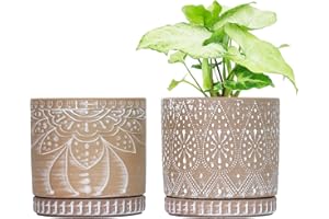 YFFSRJDJ 6 Inch Indoor Plant Pots with Drainage Holes and Saucers, Ceramic Planter for Plants, Flower Pot - Set of 2