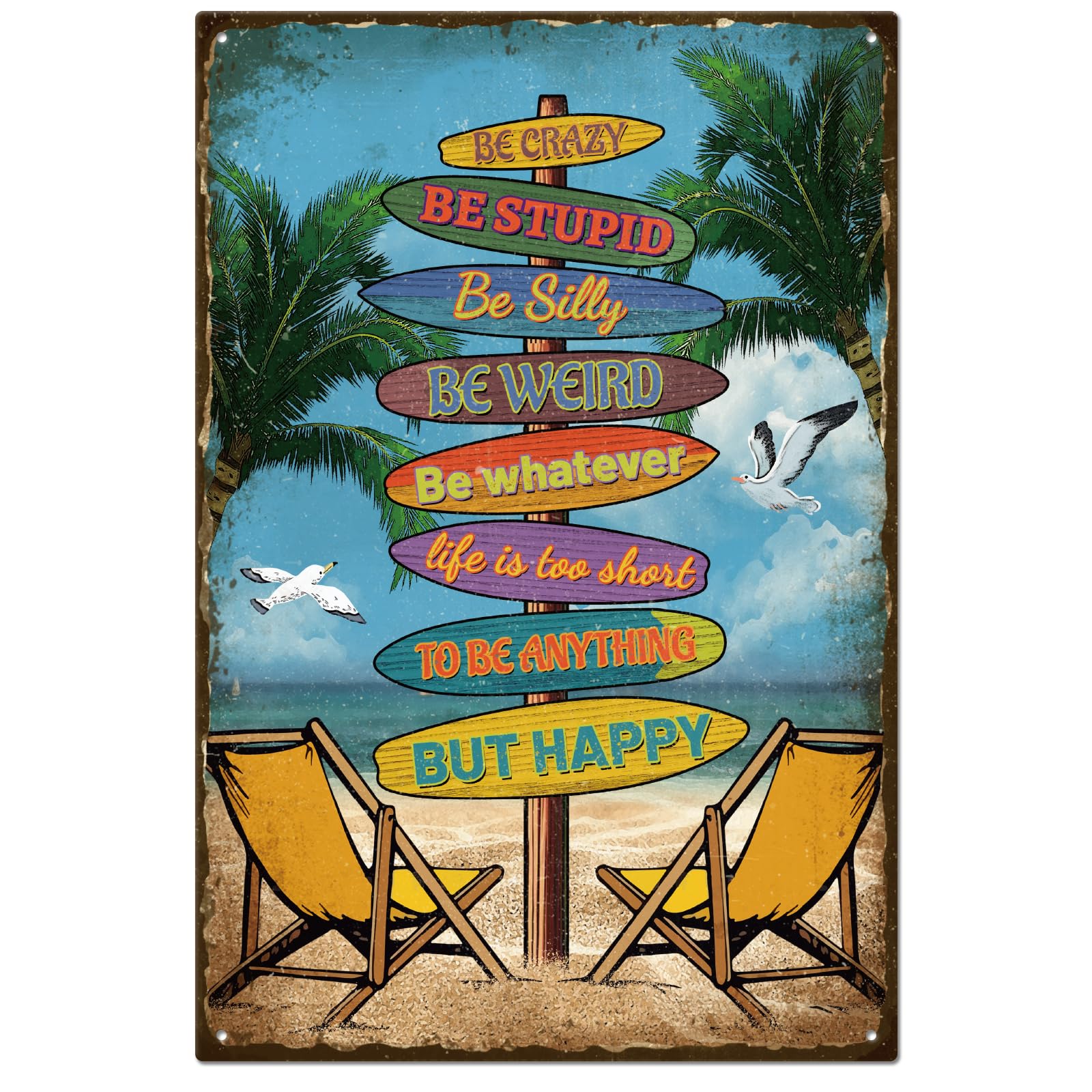 GLOBLELAND Vintage Metal Tin Sign Retro Beach Metal Wall Decor Decorative Tin Sign Funny Art Plaque Poster 8×12inch/20x30cm for Home Kitchen Bar Club Decoration