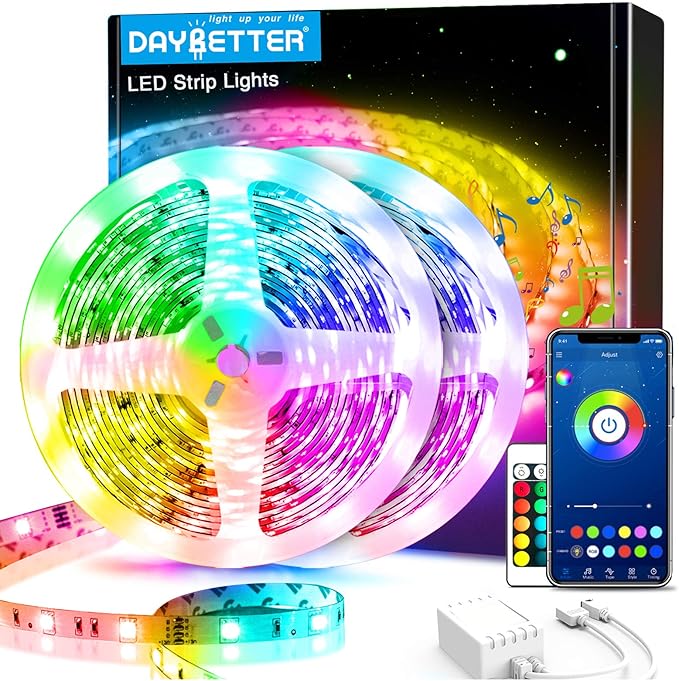 images Daybetter Led Lights App 60ft daybetter smart led lights 5050 rgb led strip lights kits with remote app control timer schedule led music strip lights 2 rolls of 30ft