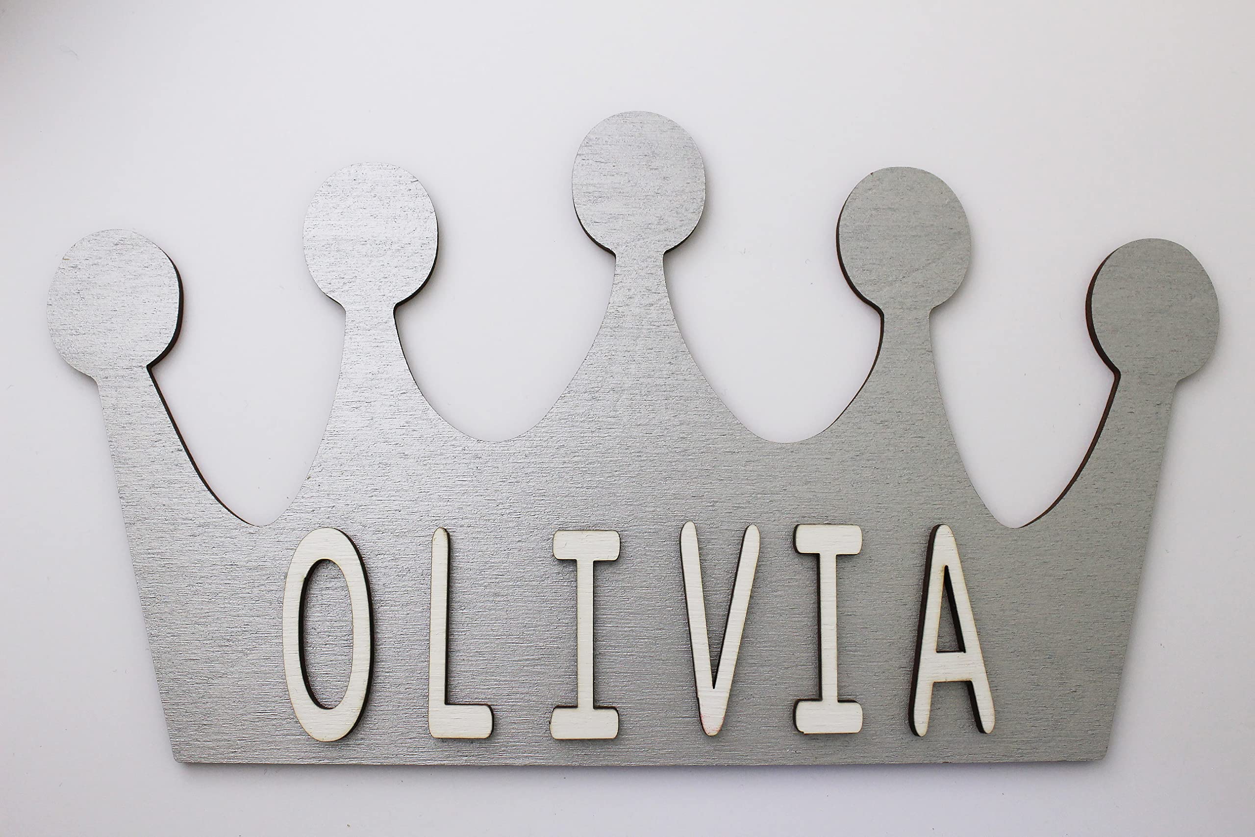 Mia Studio DIY Personalised Name Sign for Kids Room | Personalised Name Plaque for Room Decor | Door Sign | Pet Name Sign (Crown/Silver)