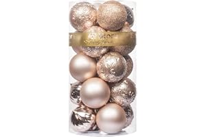 KI Store Rose Gold Christmas Balls 20pcs 3.15-Inch Large Christmas Tree Decoration Ornaments for Xmas Tree Holiday Wreath Garland Decor Ornaments Hooks Included