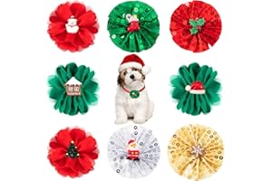 Frienda 8 Pcs Christmas Dog Bows Tie Collar Flower Attachment Bows for Dogs with Santa Claus Christmas Tree Snowflake Decor Accessories for Small to Medium Dog Cats