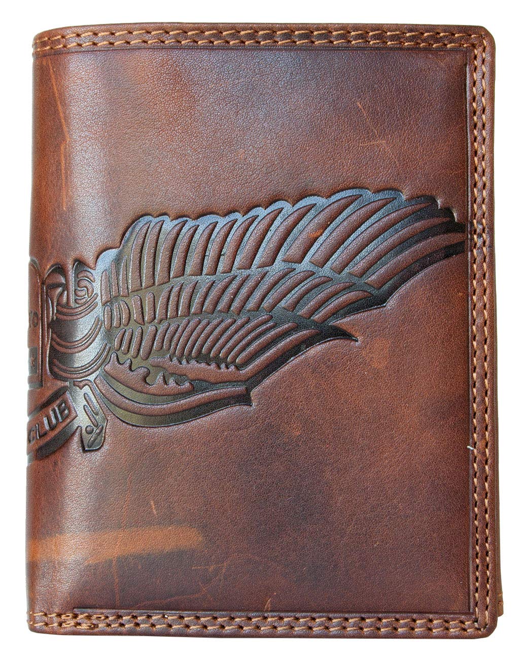 FLW Men's Brown Glazed Genuine Leather Wallet with RFID (Data Protection) - Wing Emboss