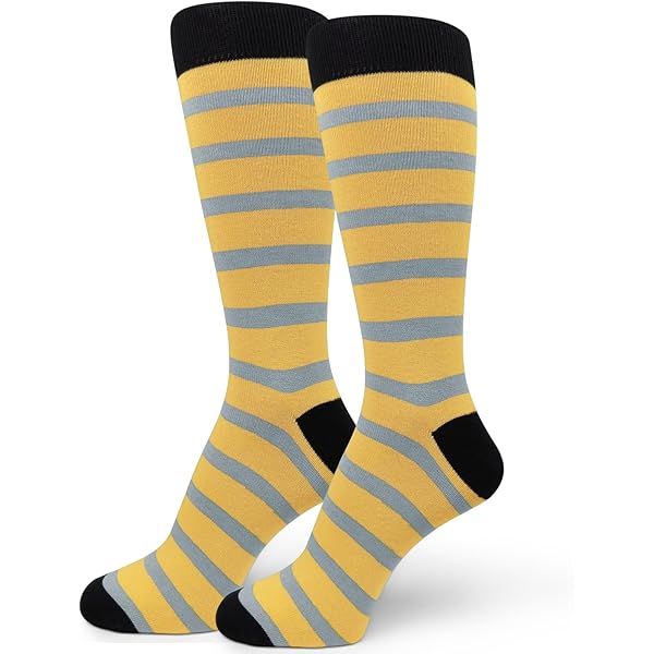yellow and grey dress socks Striped Cotton Over the Calf Dress Socks, Light Compression Socks Classic (US 7-11) main image 0