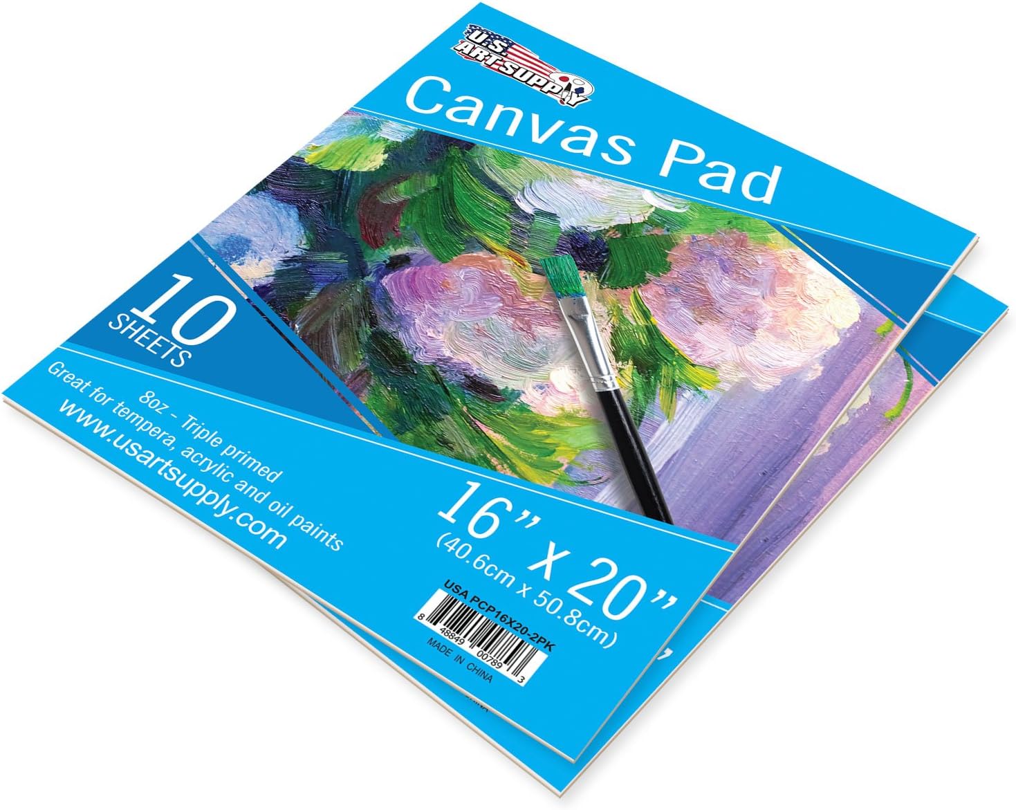 U.S. Art Supply 16" x 20" 10-Sheet 8-Ounce Triple Primed Acid-Free Canvas Paper Pad (Pack of 2 Pads)