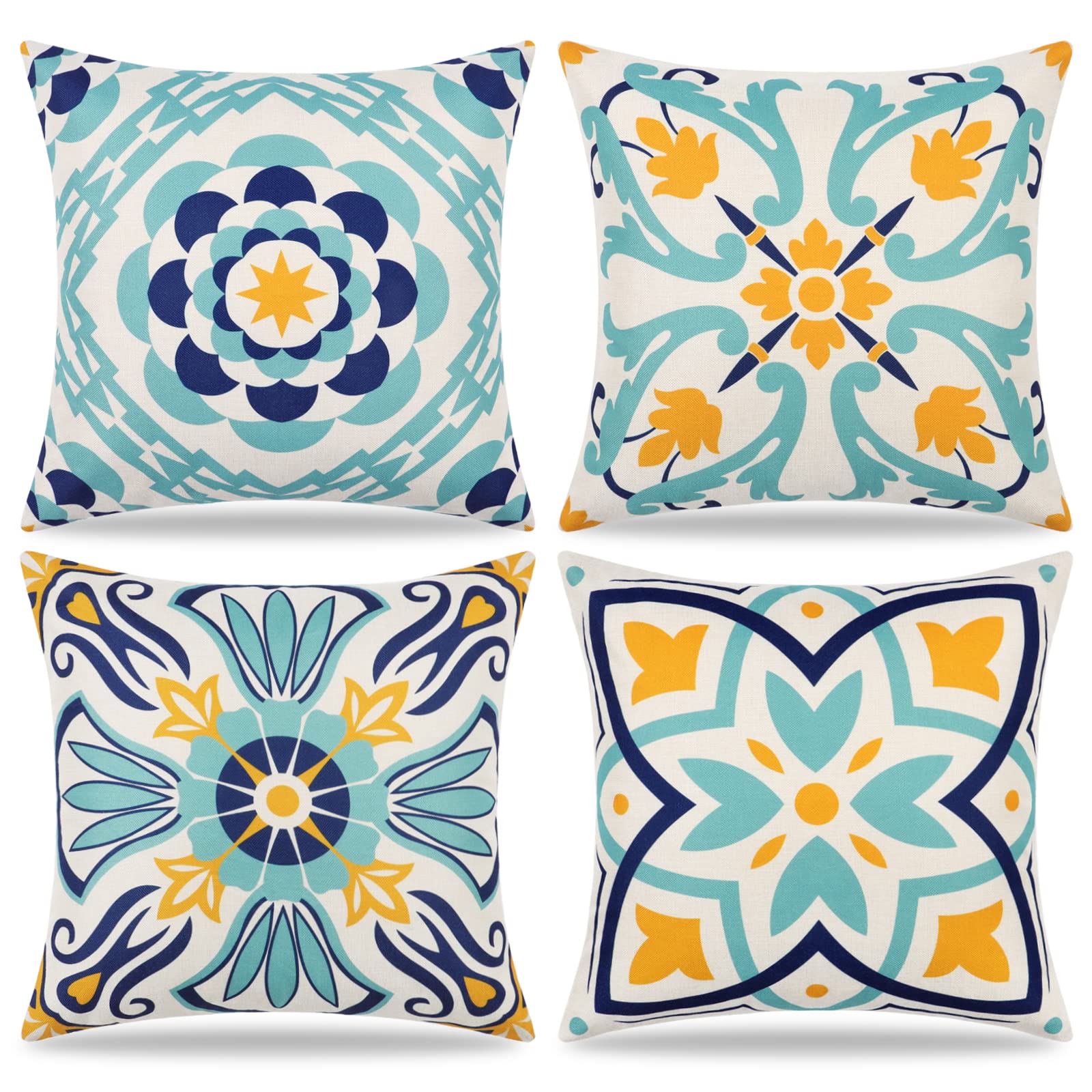 Dremisland Waterproof Throw Cushion Covers 45x45cm Set of 4 Summer Cushion Covers Outdoor Boho Farmhouse Cushion Case Flowers Decorative Garden Pillowcases for Home Bedroom Sofa Patio