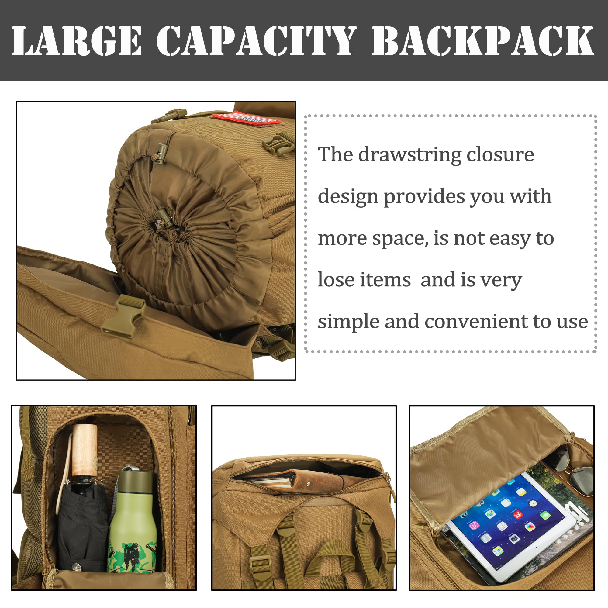 4land Big Camping Backpack for Men, Extra Large Hiking Backpack for Travel, 60L70L85L Oversized Waterproof Military Rucksack