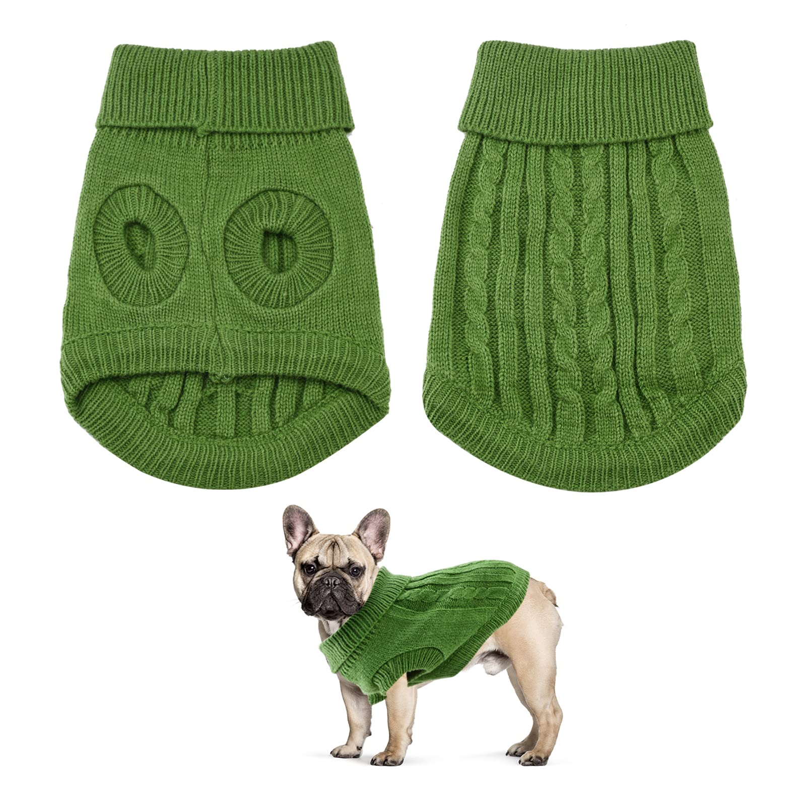 Small Dog Jumper, Warm Puppy Sweater for Winter - Knitted Pullover Soft Turtleneck Clothes Vest for Pet Autumn, Winter Outfit for Welsh Corgi, Yorkshire Terrier, Chihuahua (S, Green)