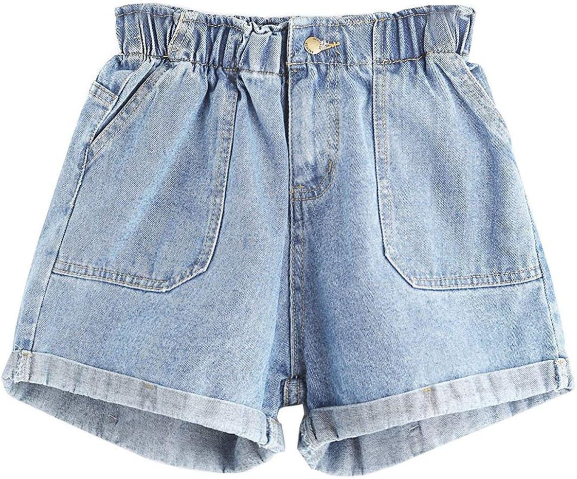 UUpipa Women's Elastic Waist Jean Shorts High Waisted Jean Bermuda Shorts