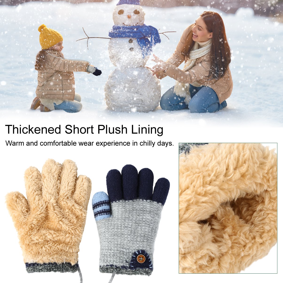 Vbiger Kinder Winter Handschuhe Warm Stretchy Gestrickte Bequeme Handschuhe Fäustlinge Soft Magic Handschuh Kälte Handschuhe für 4-8 Jahre Alt