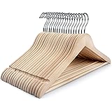TOPIA HANGER Adult Unfinished/Natural Wood Clothes Hangers, Wooden Suit Coat Jacket Hangers - 360°Stronger Flexible Hook- Ext