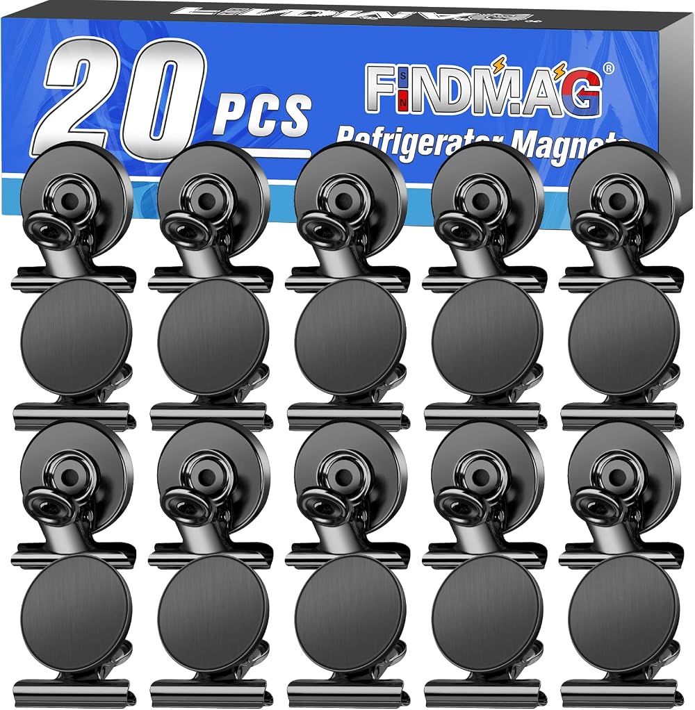 FINDMAG 20 Pack Magnetic Clips Fridge Whiteboard Scratch-Free Black