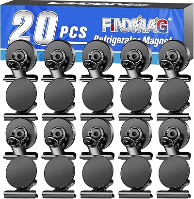 FINDMAG 20 Pack Magnetic Clips Fridge Whiteboard Scratch-Free Black