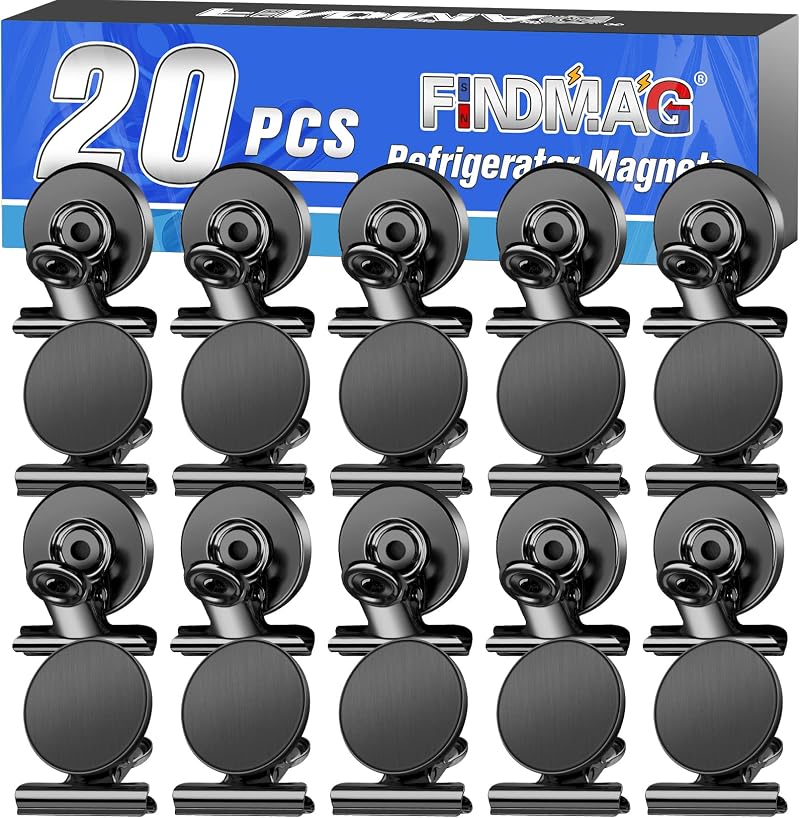 FINDMAG 20 Pack Magnetic Clips Fridge Whiteboard Scratch-Free Black