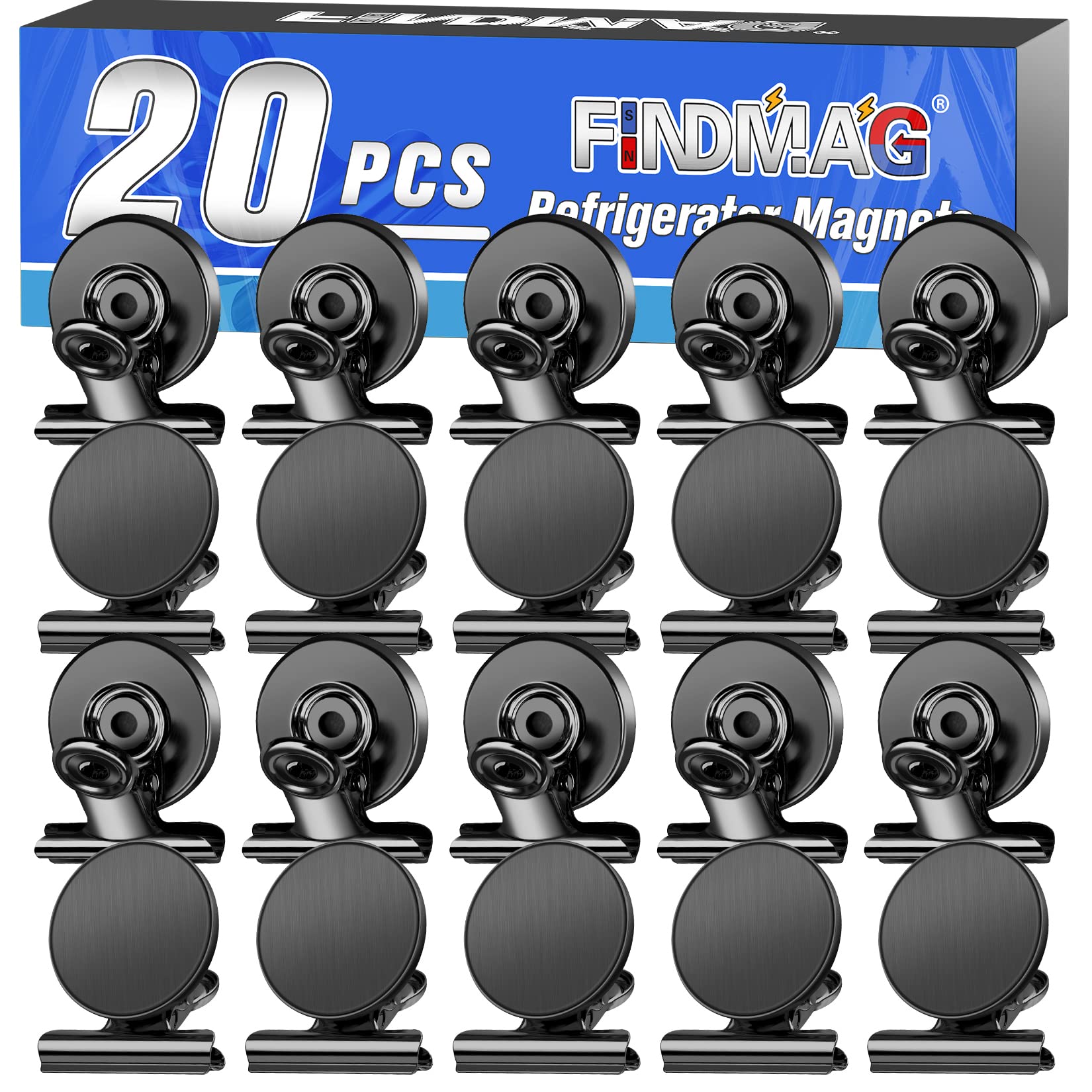 20 Pack Magnetic Clips, Fridge Magnets, Scratch-Free Magnets Clips, Whiteboard Magnets, Wall Magnetic Clips, Clip for Fridge, Strong Magnet Clips for Whiteboard (Black)