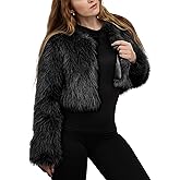 JUJIAYOUPIN Womens Faux Fur Coat Long Sleeve Cropped Jacket Fluffy Winter Shaggy Warm Cardigan Outerwear
