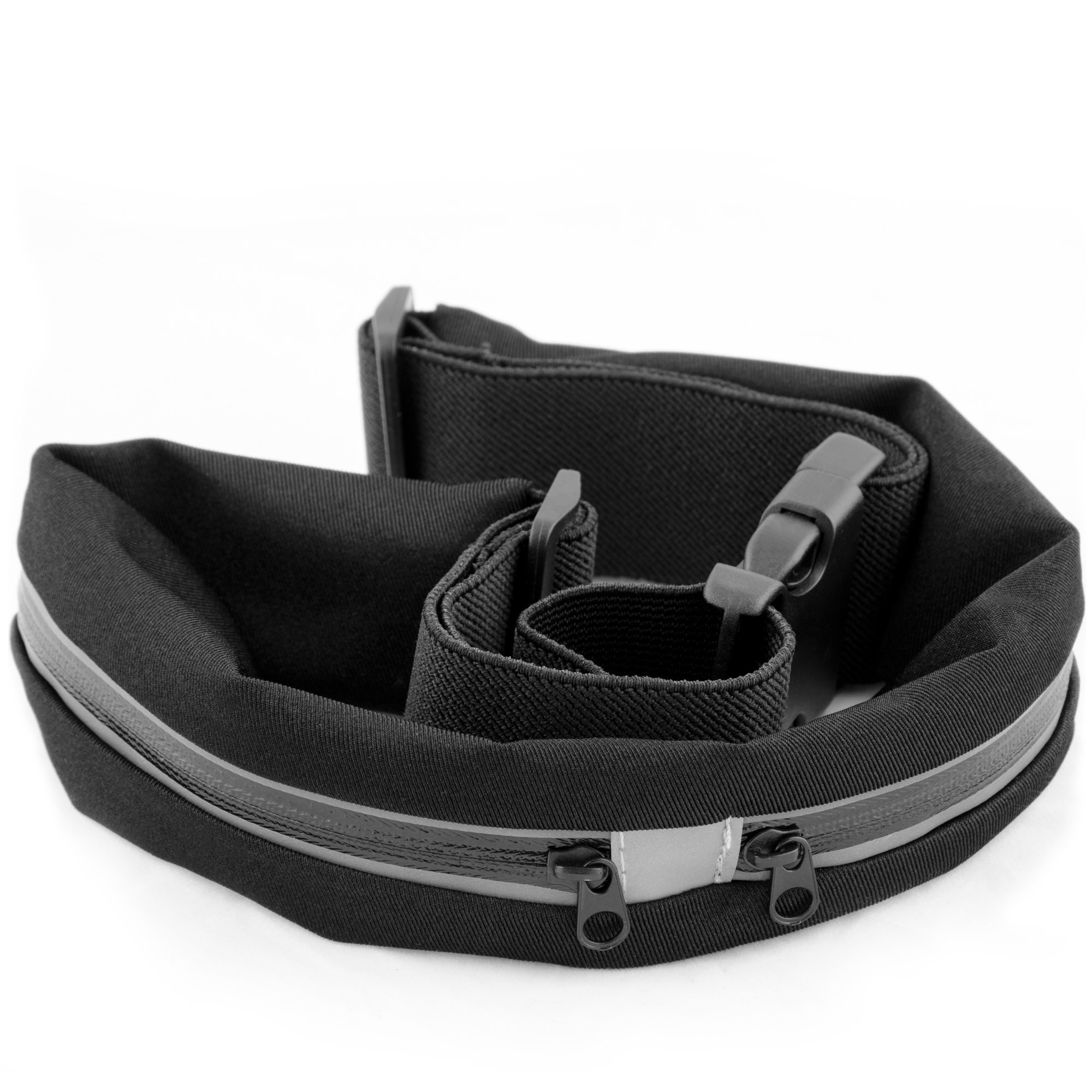 NEVEQ Black Running Belt With Two Pockets. Comfortable Waist Pack Belt to Hold Your Smartphone and Accessories While Running or Hiking. Premium Quality Material.