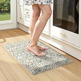 KIMODE Anti Fatigue Mats for Kitchen Floor Cushioned Comfort Standing Mat | Farmhouse, 17.3"x28", Beige Blue,Floral Sink Rug Waterproof for Laundry Memory Foam Ergonomic Carpet for Office Home Decor